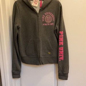 Pink Victoria’s Secret sweatshirt, large, charcoal grey.